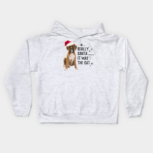 Really Santa, it was the Cat,-Funny Boxer Dog Christmas Kids Hoodie by 3QuartersToday